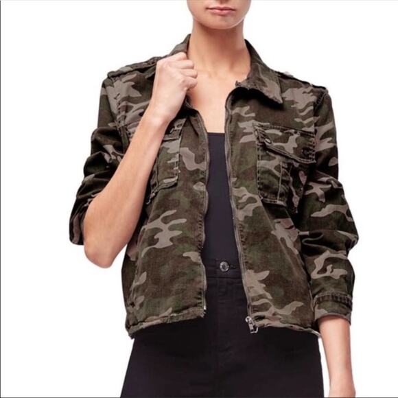 Good American camo denim military jacket stretch zip jean size XL 2/3 16 1X 2 3 - Picture 3 of 15